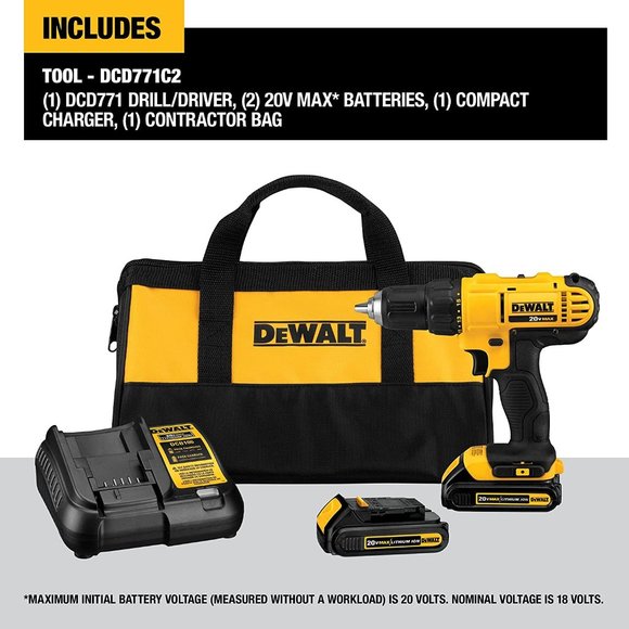 DEWALT 20V Max Cordless Drill/Driver Kit, Compact, 1/2-Inch (DCD771C2), Yellow - Picture 2 of 7